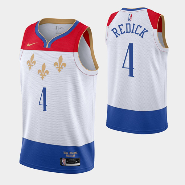 Men's New Orleans Pelicans #4 J.J. Redick White NBA City Edition New Uniform 2020-21 Stitched Jersey Men's New Orleans Pelicans #4 J.J. Redick White NBA City Edition New Uniform 2020-21 Stitched Jersey